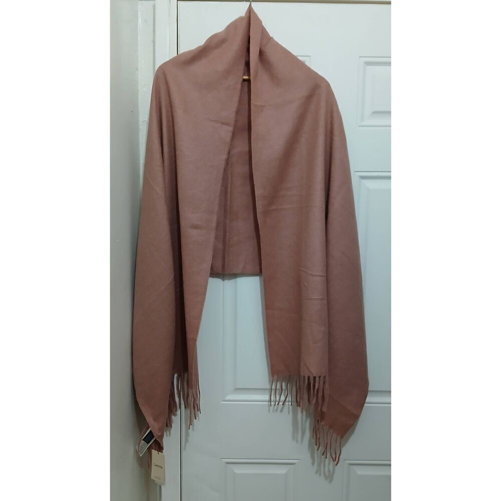 Mng womens long wrap scarf salmon blush pink soft fringe wool blend